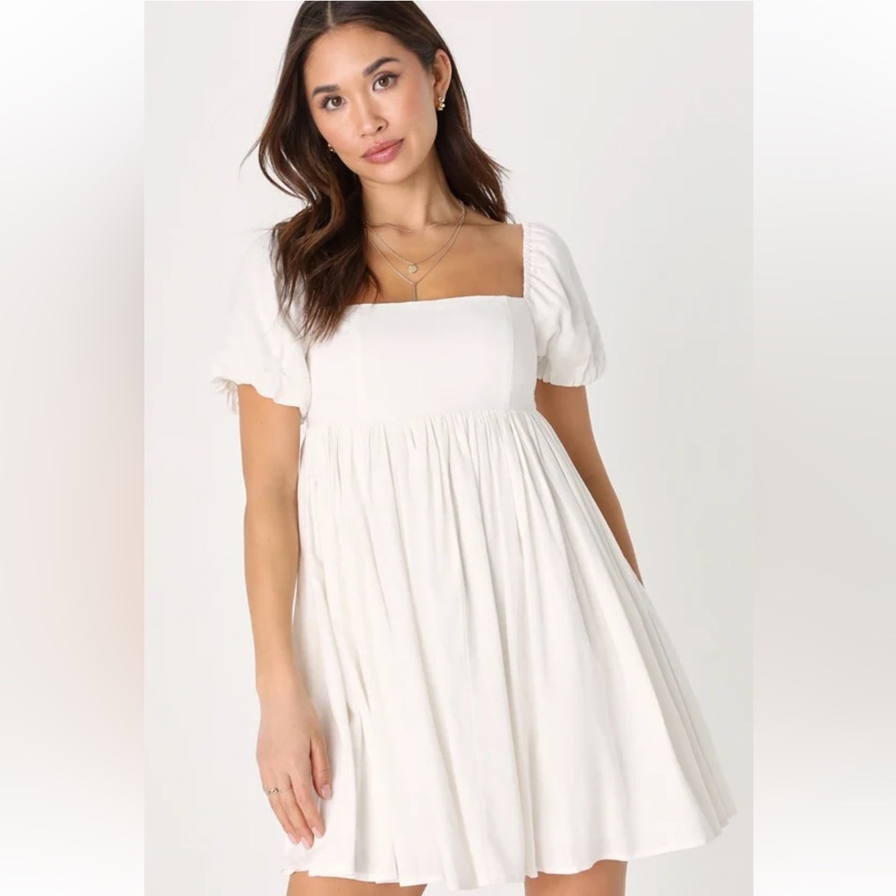 White Puff Sleeve Baby Doll Dress